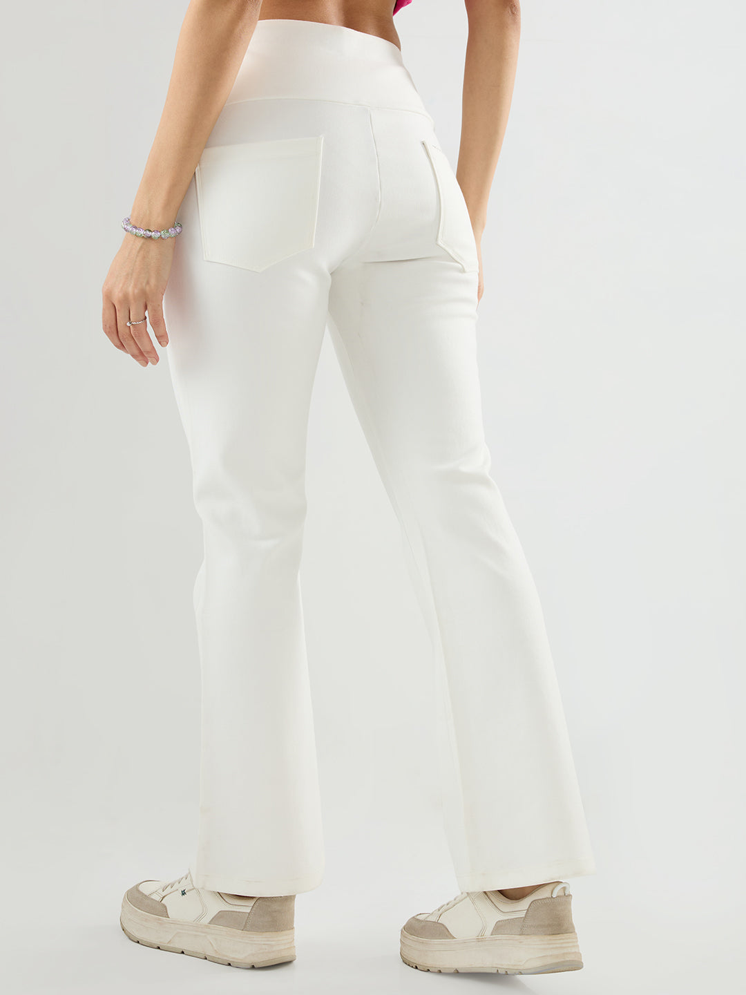 Women Trackpant Boot Cut Fit Off White High Rise
