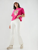 Women Trackpant Boot Cut Fit Off White High Rise