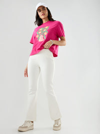 Women Trackpant Boot Cut Fit Off White High Rise