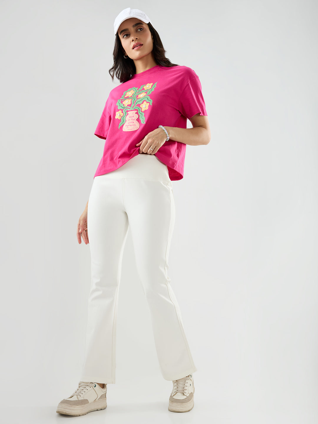 Women Trackpant Boot Cut Fit Off White High Rise