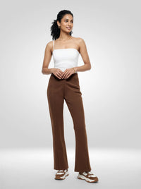 Women Trackpant Boot Cut Fit Brown Mid Rise