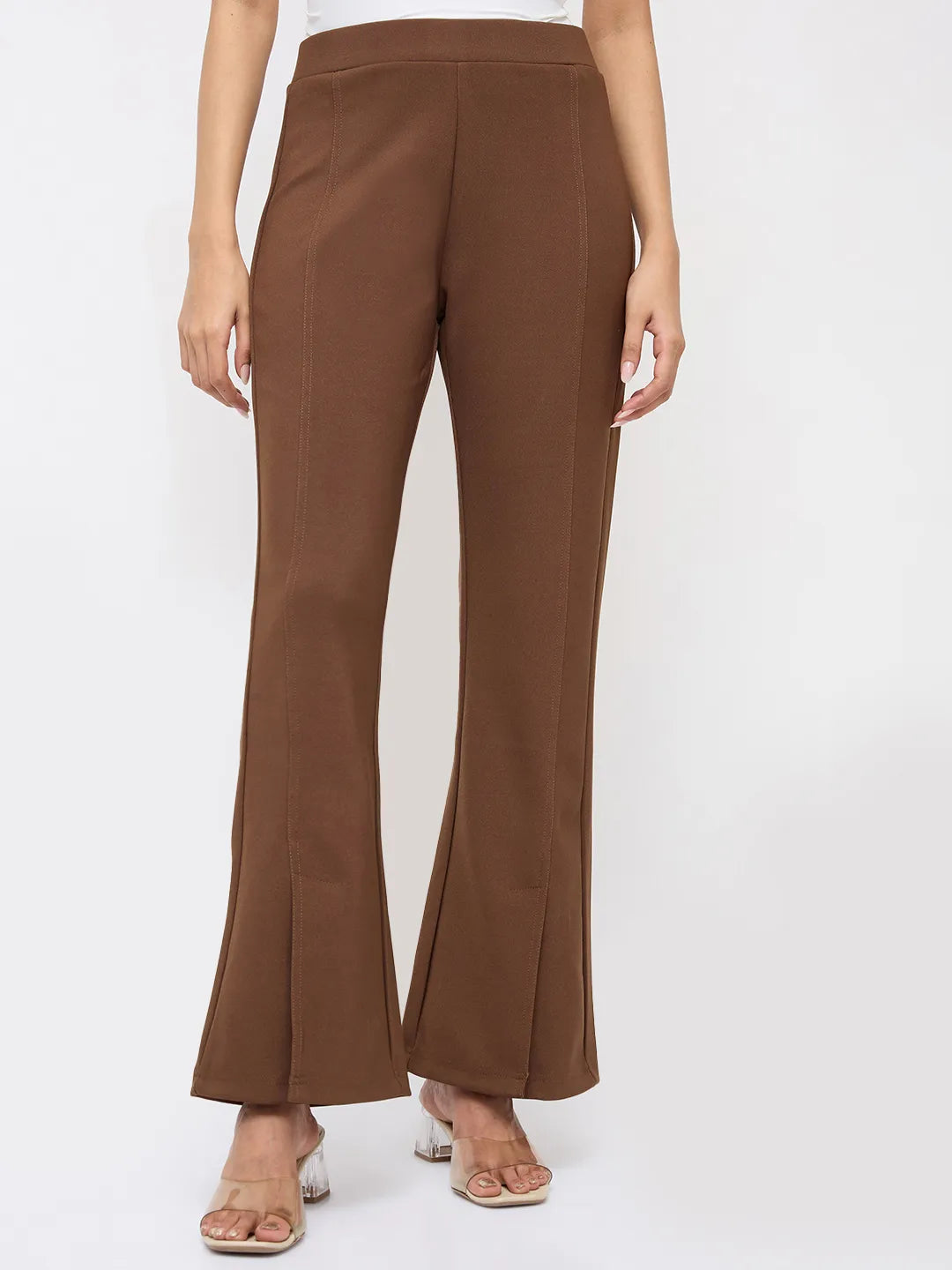 Women Trackpant Boot Cut Fit Brown Mid Rise
