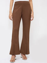 Women Trackpant Boot Cut Fit Brown Mid Rise