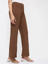 Women Trackpant Boot Cut Fit Brown Mid Rise
