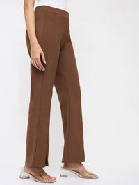 Women Trackpant Boot Cut Fit Brown Mid Rise
