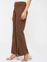 Women Trackpant Boot Cut Fit Brown Mid Rise