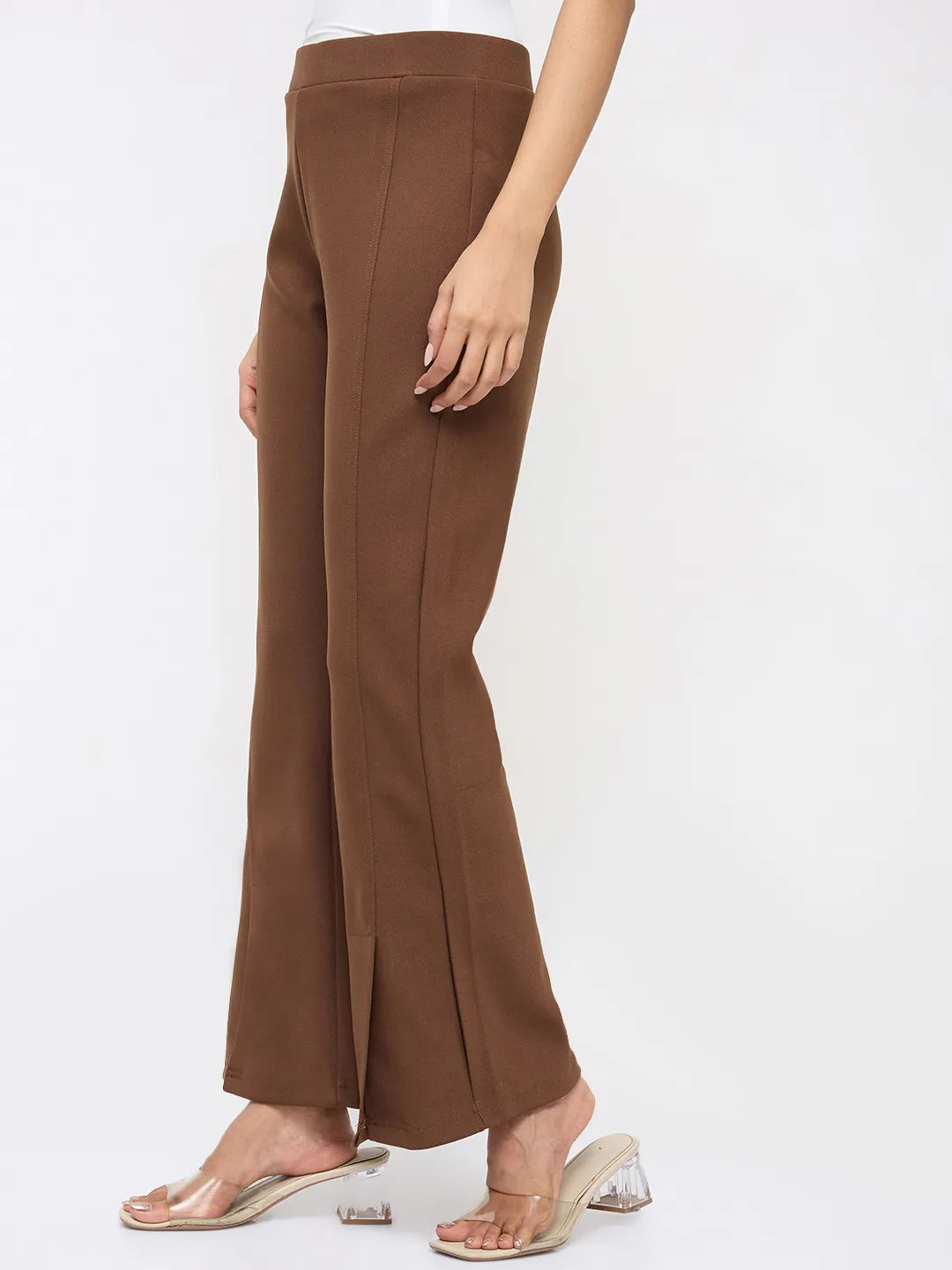 Women Trackpant Boot Cut Fit Brown Mid Rise