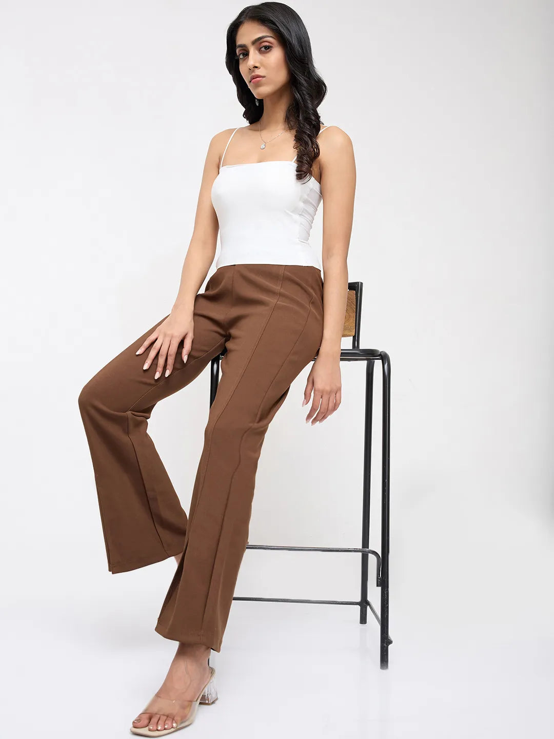 Women Trackpant Boot Cut Fit Brown Mid Rise