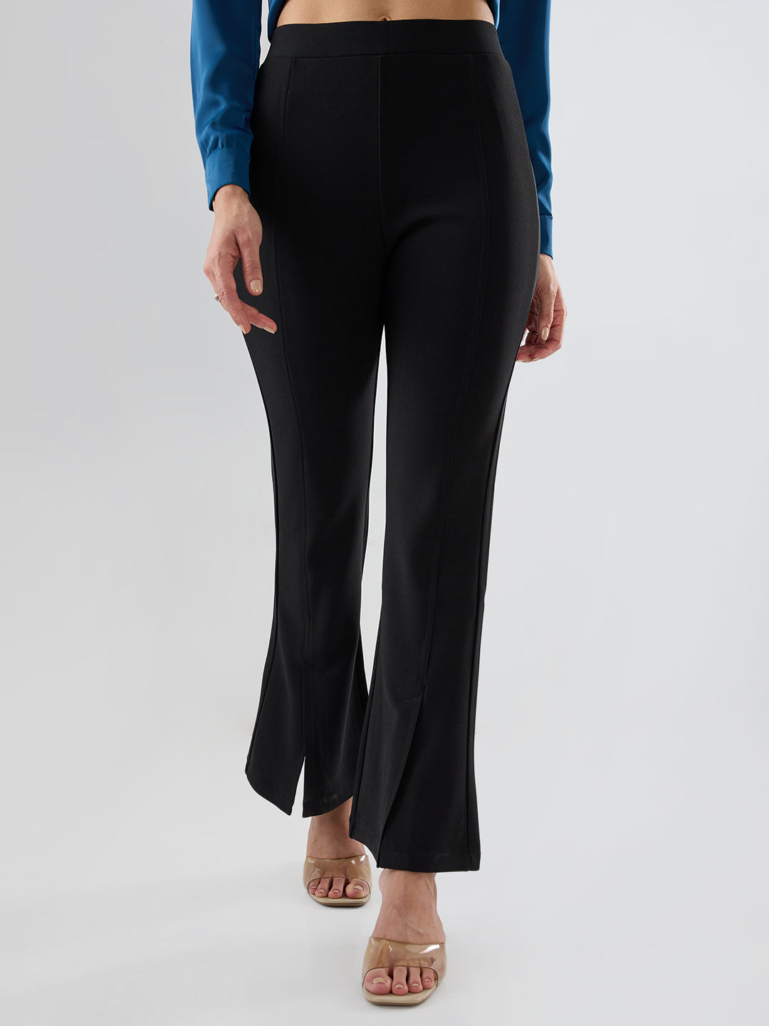Women Trackpant Boot Cut Fit Black Mid Rise