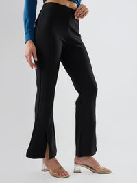 Women Trackpant Boot Cut Fit Black Mid Rise