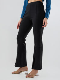 Women Trackpant Boot Cut Fit Black Mid Rise