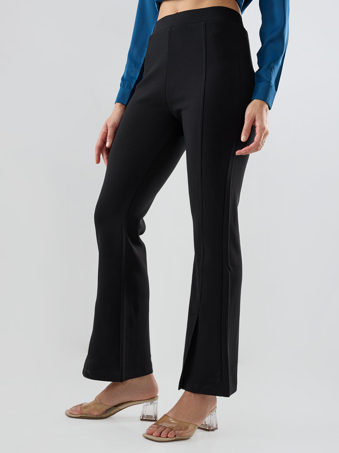 Women Trackpant Boot Cut Fit Black Mid Rise