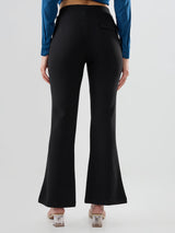 Women Trackpant Boot Cut Fit Black Mid Rise
