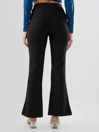 Women Trackpant Boot Cut Fit Black Mid Rise