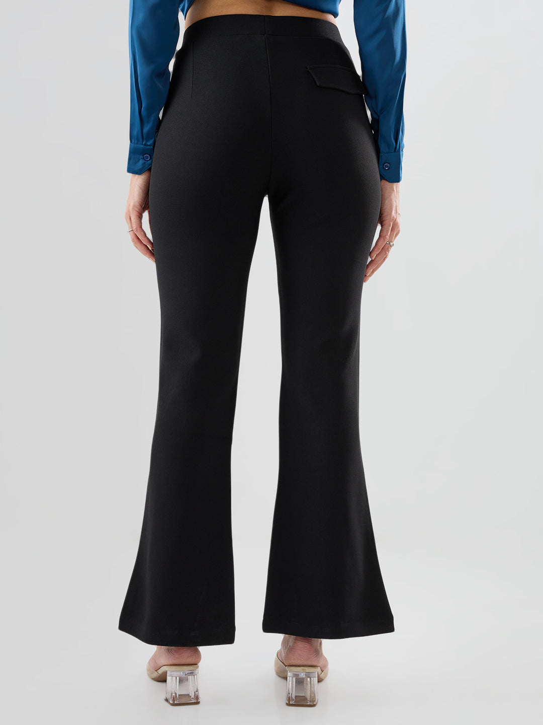 Women Trackpant Boot Cut Fit Black Mid Rise