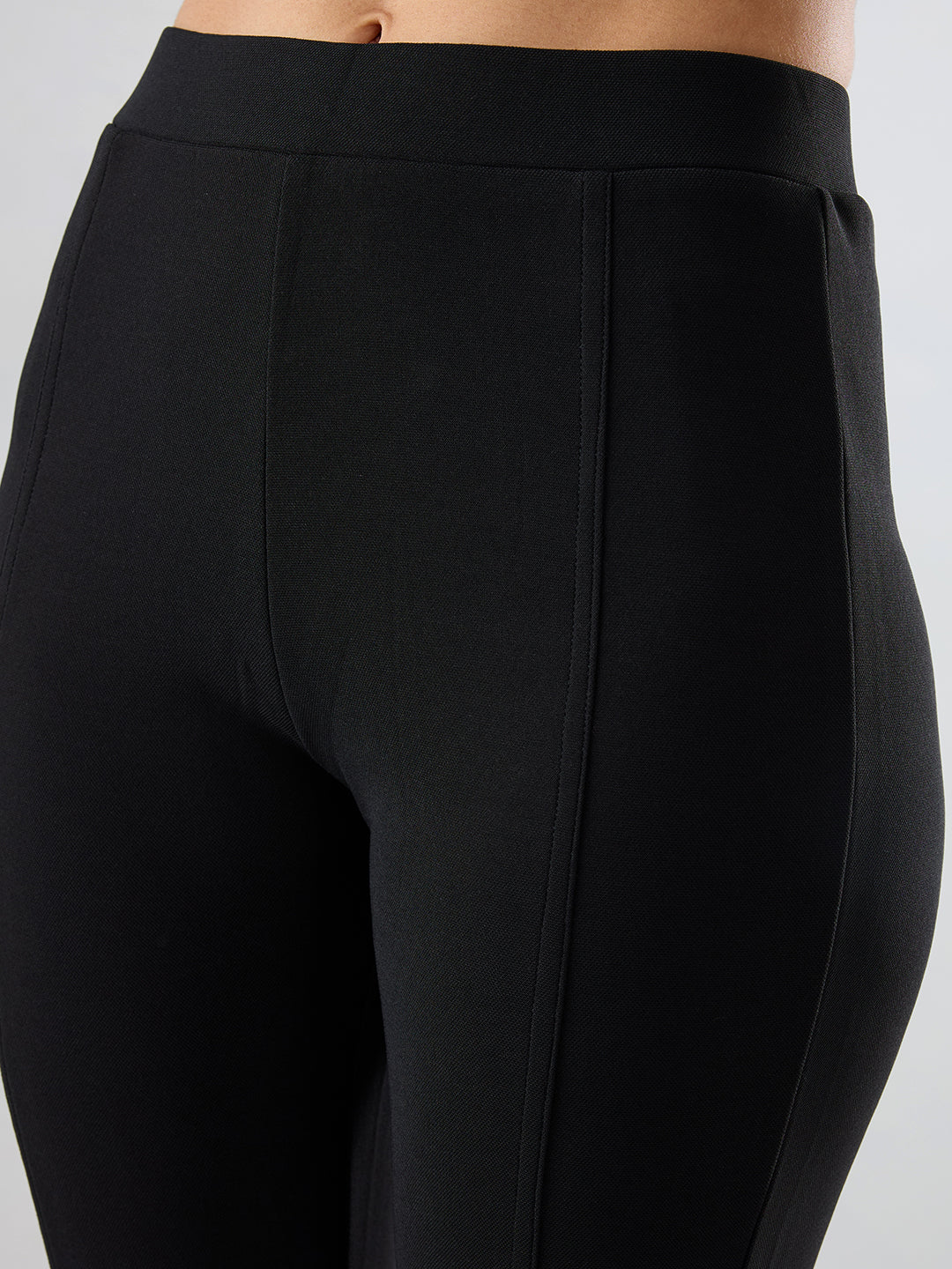 Women Trackpant Boot Cut Fit Black Mid Rise