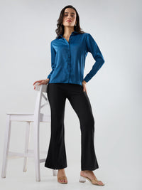 Women Trackpant Boot Cut Fit Black Mid Rise