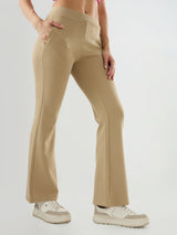 Women Trackpant Boot Cut Fit Beige Mid Rise