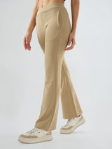 Women Trackpant Boot Cut Fit Beige Mid Rise