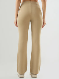 Women Trackpant Boot Cut Fit Beige Mid Rise