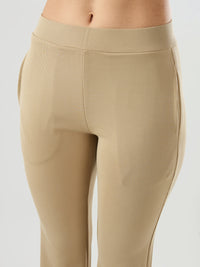Women Trackpant Boot Cut Fit Beige Mid Rise