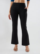 Women Trackpant Boot Cut Fit Black Mid Rise