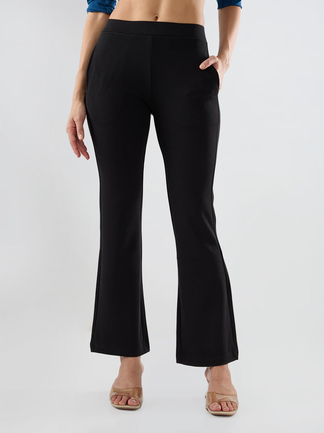 Women Trackpant Boot Cut Fit Black Mid Rise