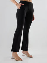 Women Trackpant Boot Cut Fit Black Mid Rise
