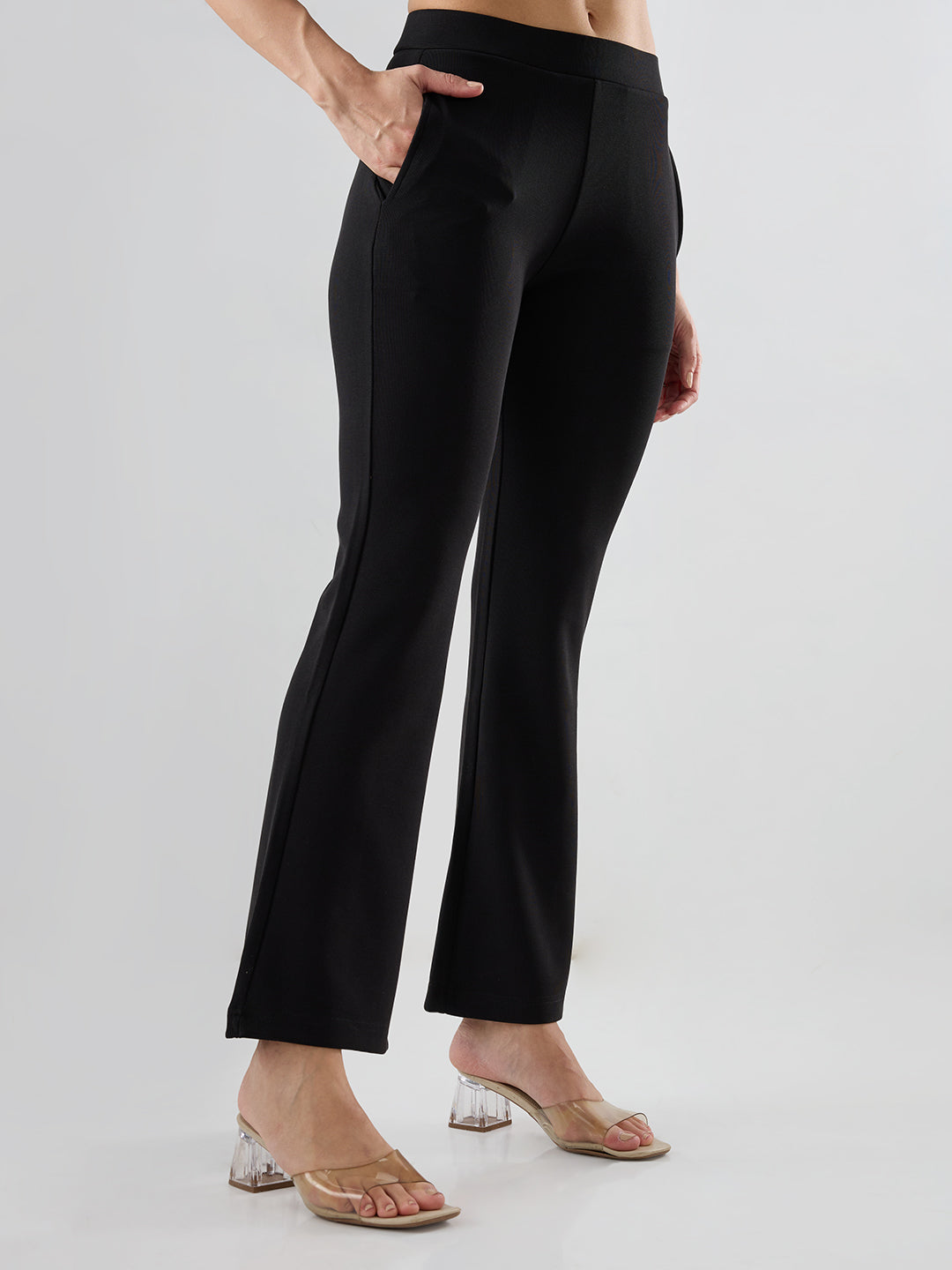 Women Trackpant Boot Cut Fit Black Mid Rise