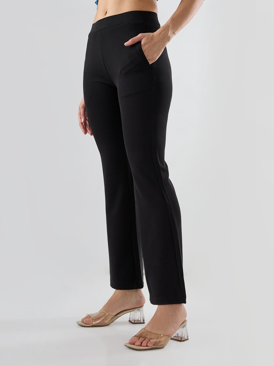 Women Trackpant Boot Cut Fit Black Mid Rise