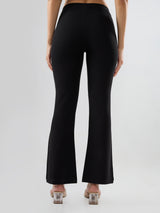 Women Trackpant Boot Cut Fit Black Mid Rise