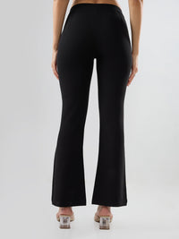 Women Trackpant Boot Cut Fit Black Mid Rise