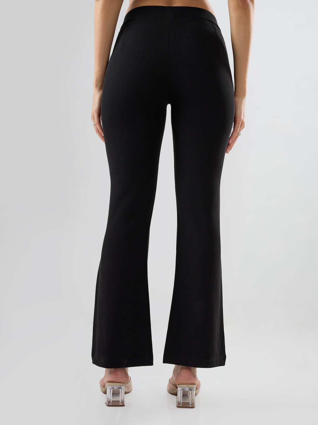 Women Trackpant Boot Cut Fit Black Mid Rise