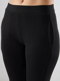 Women Trackpant Boot Cut Fit Black Mid Rise