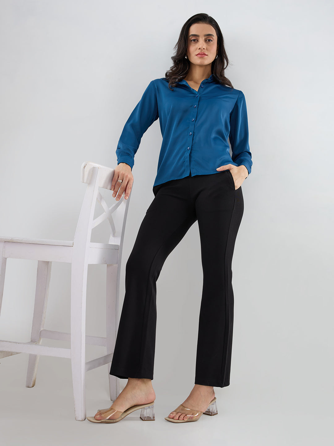Women Trackpant Boot Cut Fit Black Mid Rise