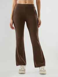 Women Trackpant Boot Cut Fit Brown Mid Rise
