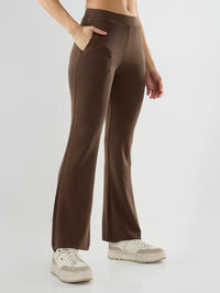 Women Trackpant Boot Cut Fit Brown Mid Rise