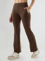 Women Trackpant Boot Cut Fit Brown Mid Rise