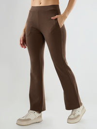 Women Trackpant Boot Cut Fit Brown Mid Rise