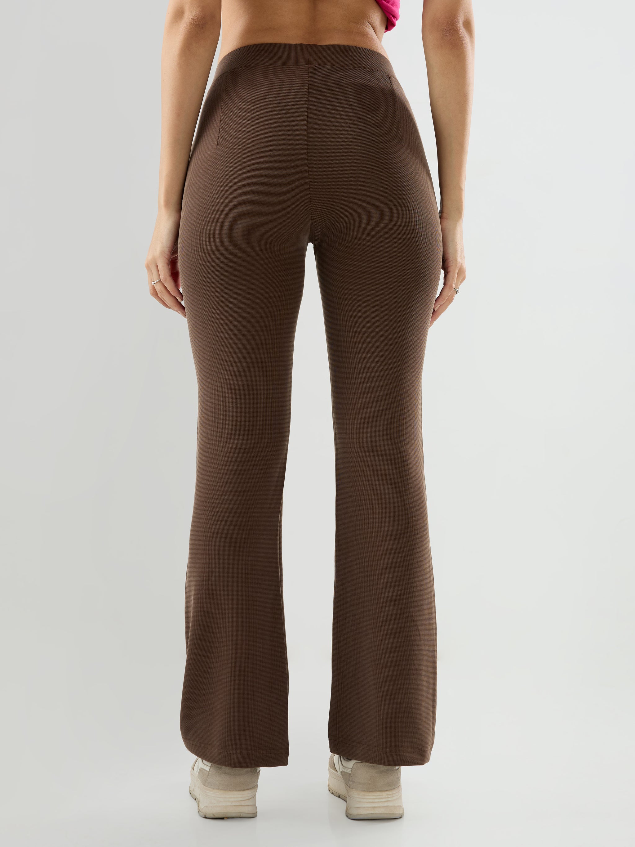 Women Trackpant Boot Cut Fit Brown Mid Rise