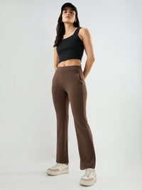 Women Trackpant Boot Cut Fit Brown Mid Rise