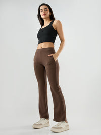 Women Trackpant Boot Cut Fit Brown Mid Rise