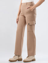 Women Trackpant Khaki Straight Fit Mid Rise