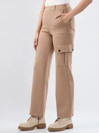 Women Trackpant Khaki Straight Fit Mid Rise