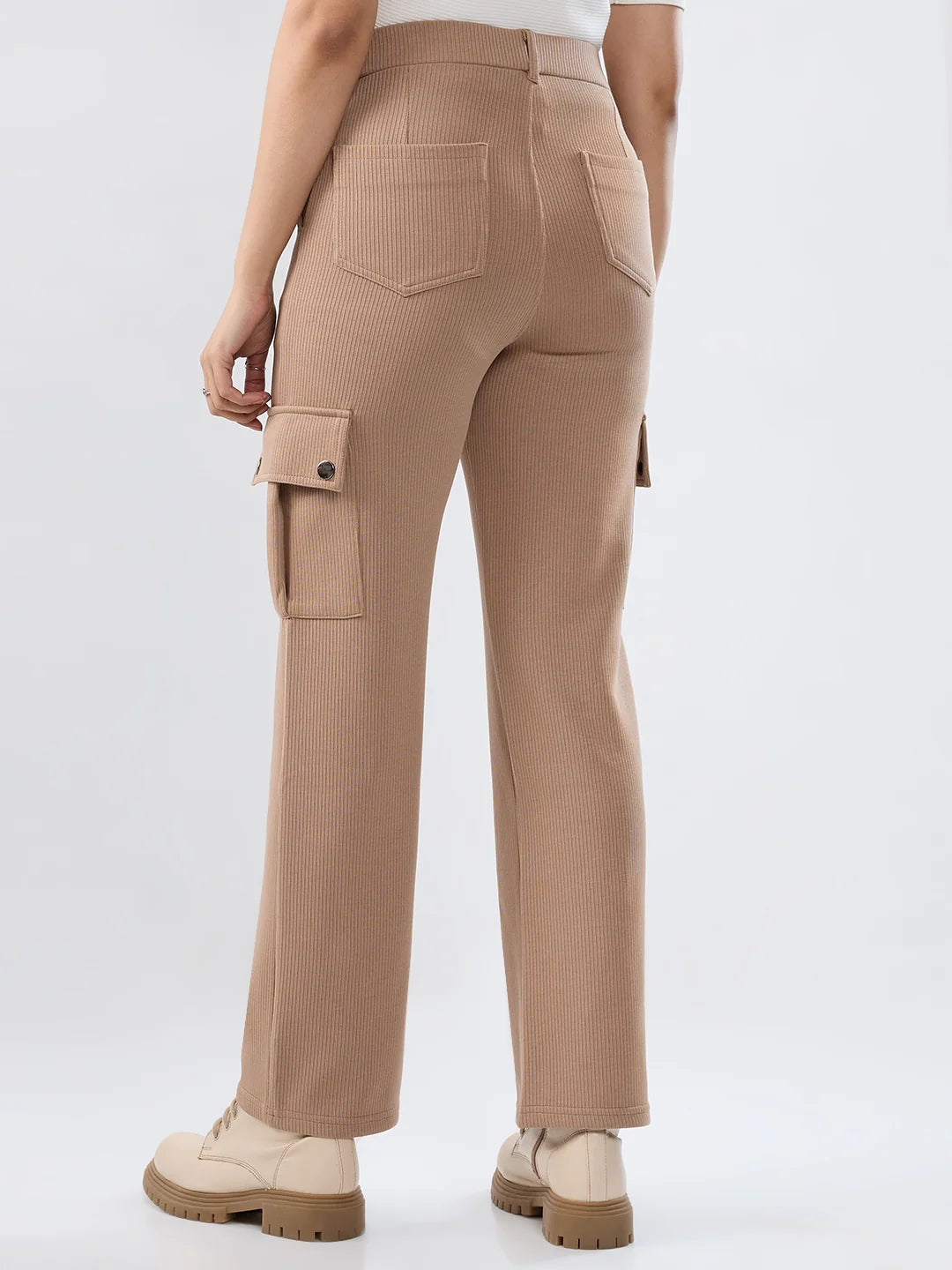 Women Trackpant Khaki Straight Fit Mid Rise