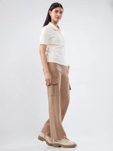 Women Trackpant Khaki Straight Fit Mid Rise