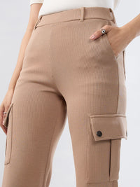 Women Trackpant Khaki Straight Fit Mid Rise