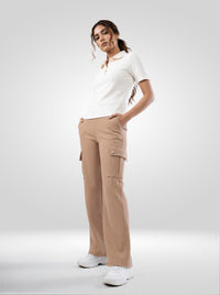 Women Trackpant Khaki Straight Fit Mid Rise