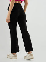 Women Trackpant Straight Fit Black Mid Rise