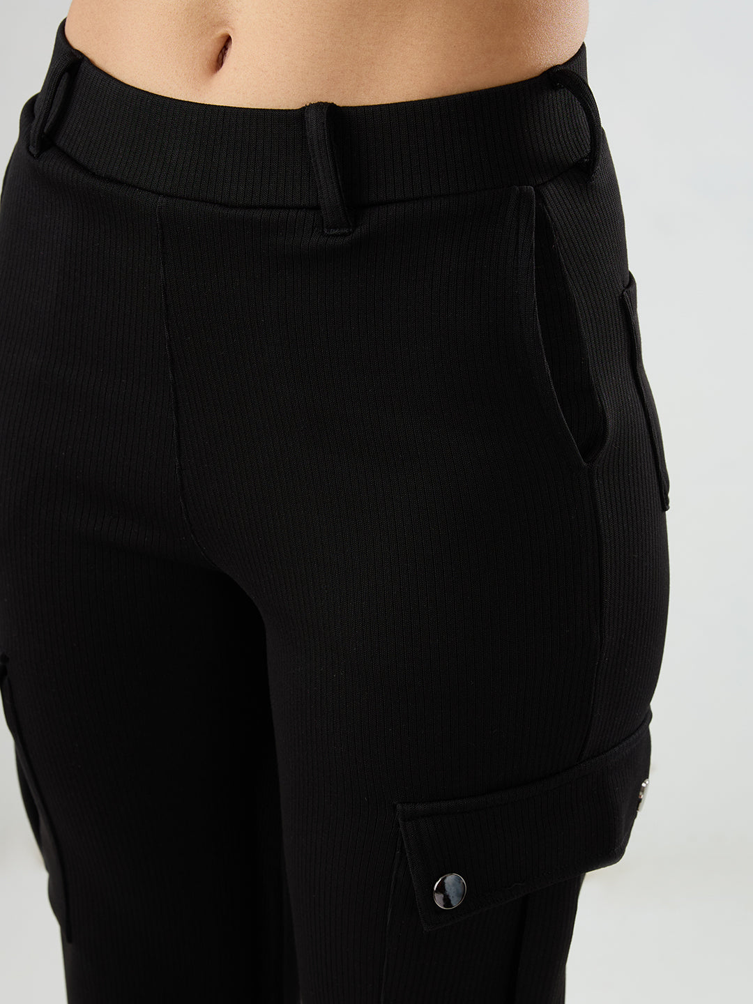 Women Trackpant Straight Fit Black Mid Rise